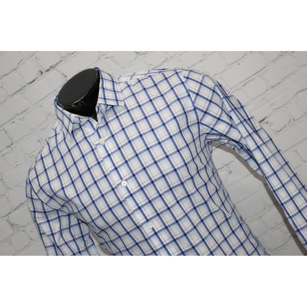 Banana Republic Grant Fit Button Down Dress Shirt Mens Large Blue Plaid Non-Iron